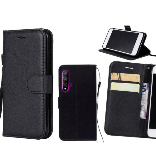 Huawei Nova 5t Case Fine Leather Wallet Case - Black