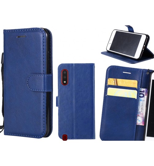 Samsung Galaxy A01 Case Fine Leather Wallet Case - Blue