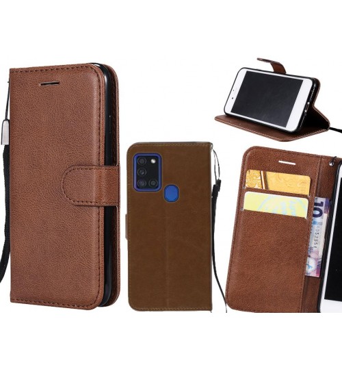 Samsung Galaxy A21s Case Fine Leather Wallet Case - Brown