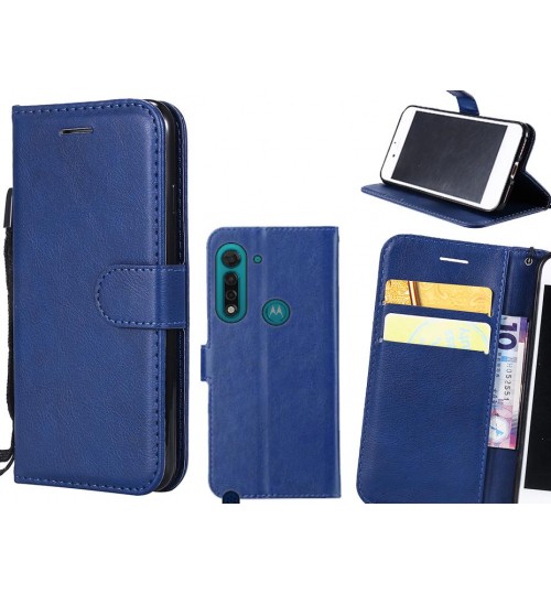 Moto G8 Power Lite Case Fine Leather Wallet Case - Blue