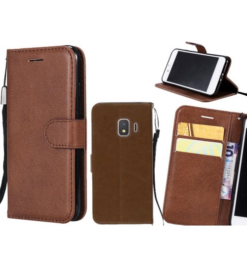 Galaxy J2 Core Case Fine Leather Wallet Case - Brown