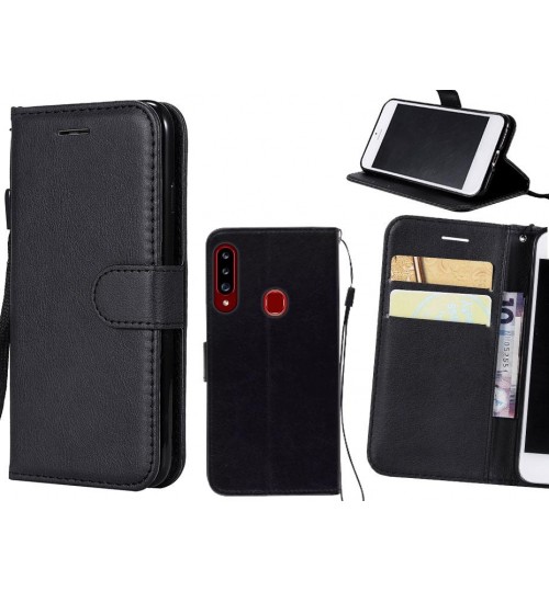 Samsung Galaxy A20s Case Fine Leather Wallet Case - Black