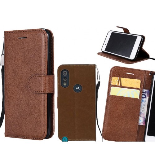 Moto E6s Case Fine Leather Wallet Case - Brown