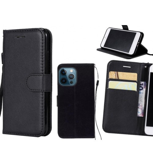Iphone 12 Pro Case Fine Leather Wallet Case - Black