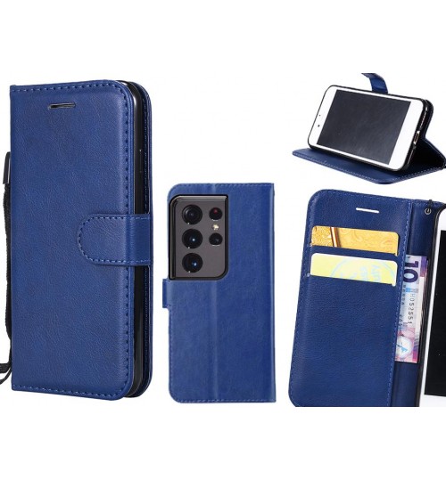 Galaxy S21 Ultra Case Fine Leather Wallet Case - Blue