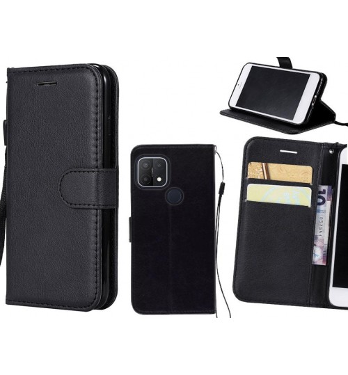Oppo A15 Case Fine Leather Wallet Case - Black