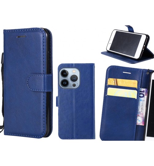 Iphone 13 Pro Case Fine Leather Wallet Case - Blue