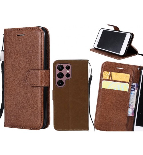 Samsung Galaxy S22 Ultra Case Fine Leather Wallet Case - Brown