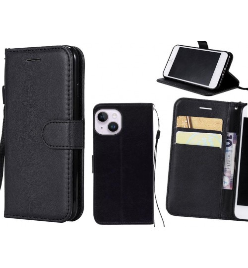 Iphone 14 Plus Case Fine Leather Wallet Case - Black