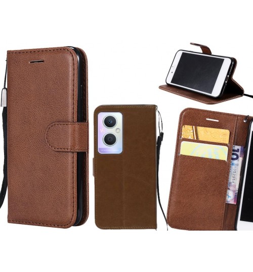 Oppo A96 Case Fine Leather Wallet Case - Brown