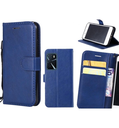 Oppo A54s Case Fine Leather Wallet Case - Blue