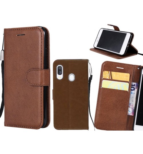 Samsung Galaxy A40 Case Fine Leather Wallet Case - Brown