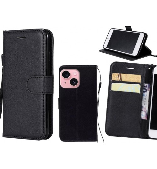 Iphone 15 Case Fine Leather Wallet Case - Black