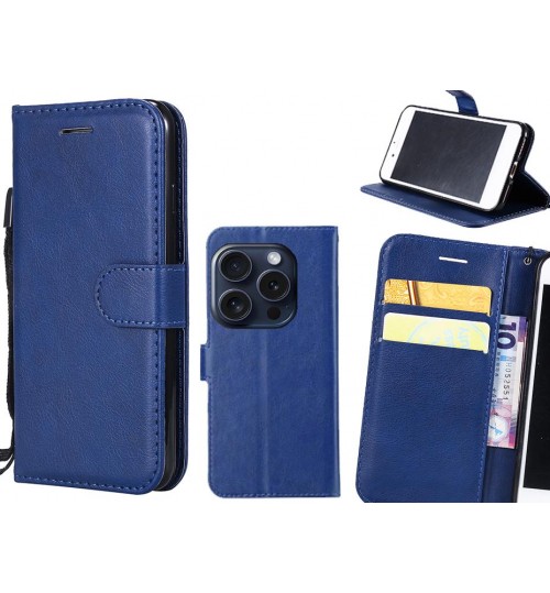 Iphone 15 Pro Case Fine Leather Wallet Case - Blue