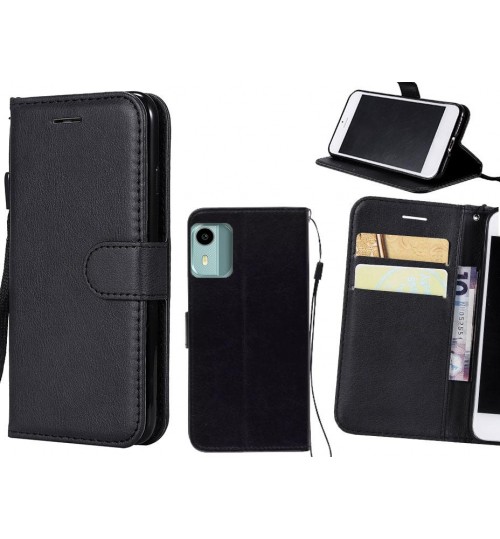 Nokia C12 Case Fine Leather Wallet Case - Black