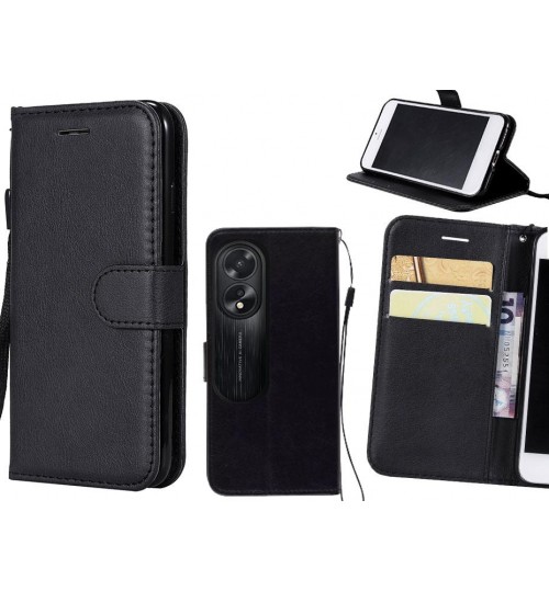 Oppo A38 Case Fine Leather Wallet Case - Black