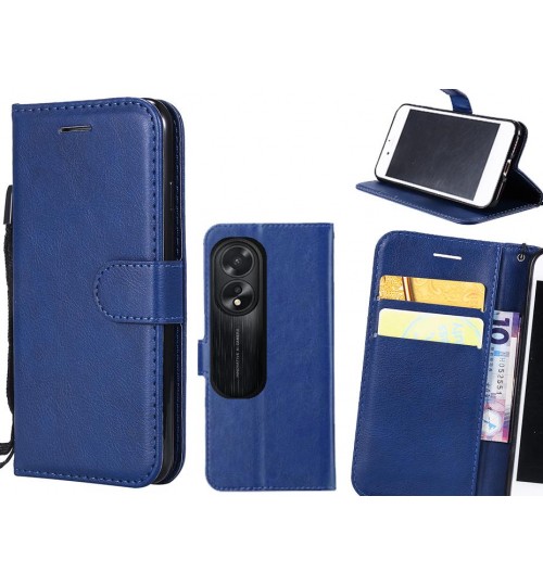 Oppo A38 Case Fine Leather Wallet Case - Blue