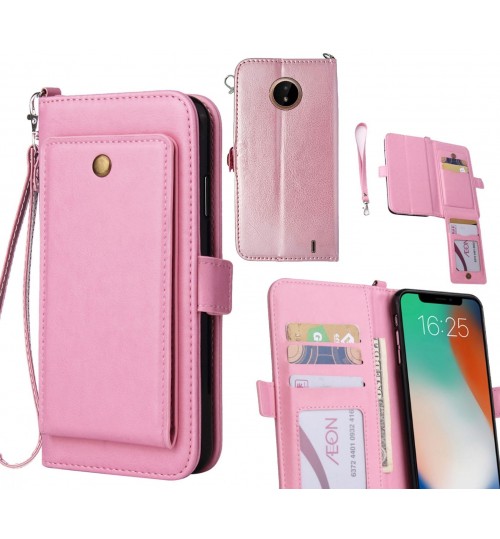 Nokia C20 Case Retro Leather Wallet Case - Pink