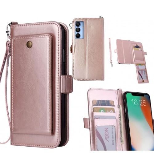 Samsung Galaxy A15 Case Retro Leather Wallet Case - Rose Gold