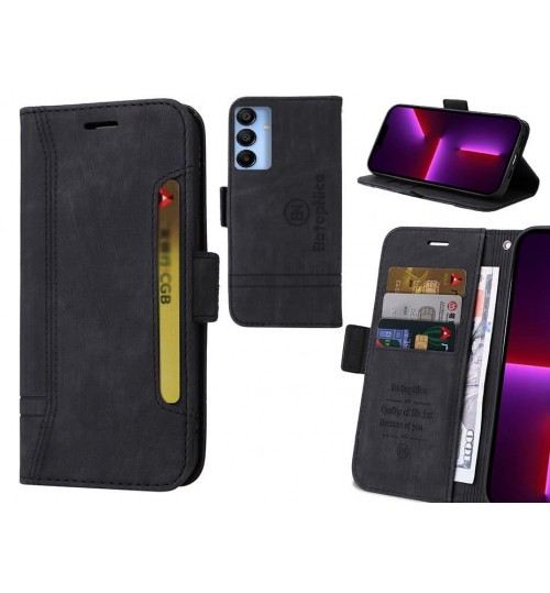 Samsung Galaxy A15 Case Alcantara 4 Cards Wallet Case - Black