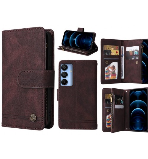 Samsung Galaxy A15 Case 9 Card Slots Wallet Denim Leather Case - Brown