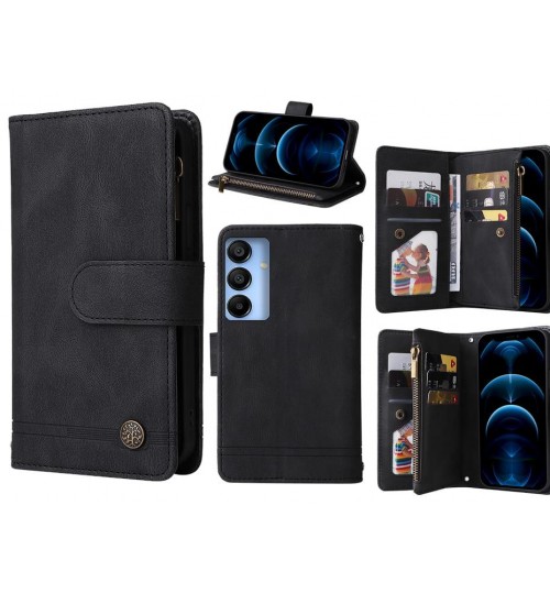 Samsung Galaxy A15 Case 9 Card Slots Wallet Denim Leather Case - Black