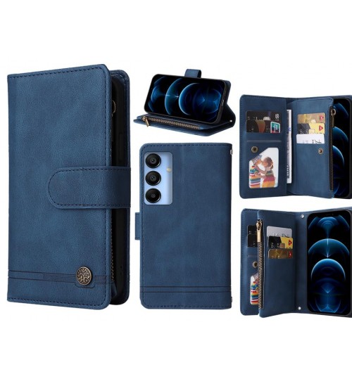 Samsung Galaxy A15 Case 9 Card Slots Wallet Denim Leather Case - Blue