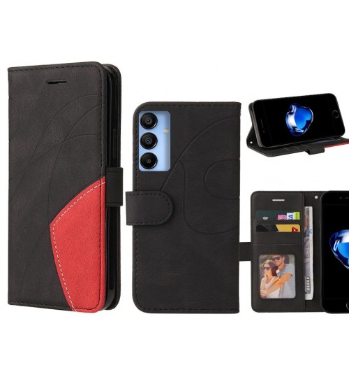 Samsung Galaxy A15 Case Wallet Premium Denim Leather Cover - Black
