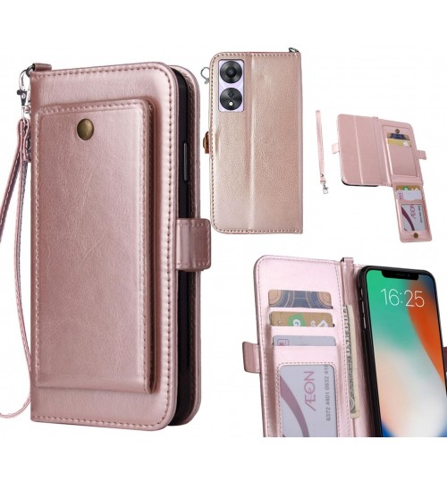 Oppo A58 Case Retro Leather Wallet Case - Rose Gold