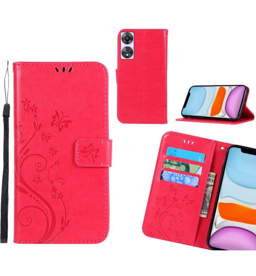 Oppo A58 Case Embossed Butterfly Wallet Leather Cover - Red