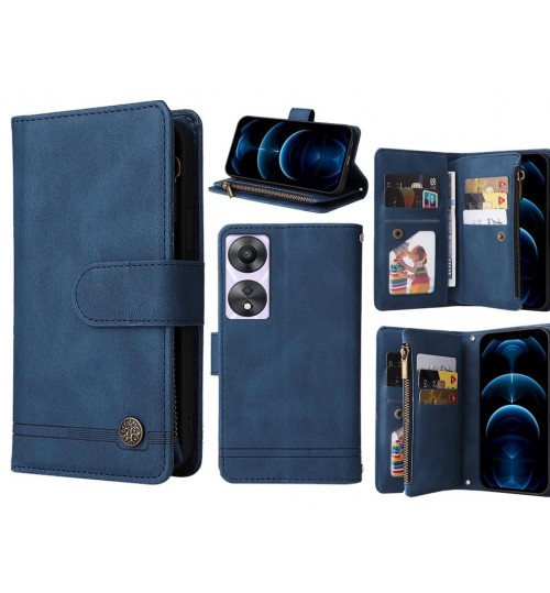 Oppo A58 Case 9 Card Slots Wallet Denim Leather Case - Blue