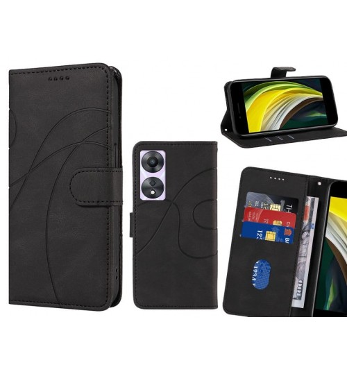Oppo A58 Case Wallet Fine Pu Leather Cover - Black