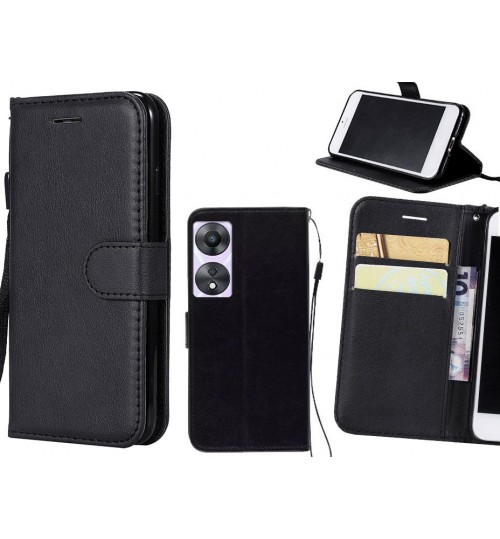 Oppo A58 Case Fine Leather Wallet Case - Black
