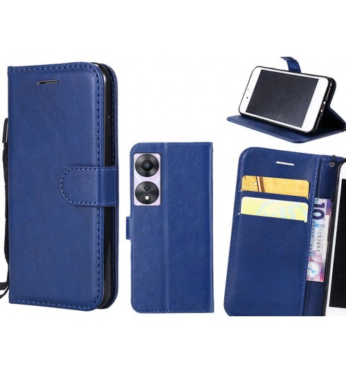 Oppo A58 Case Fine Leather Wallet Case - Blue