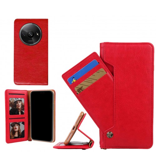 Xiaomi Redmi A3 Case Slim Leather Wallet Case 4 Cards 2 Id Magnet - Red
