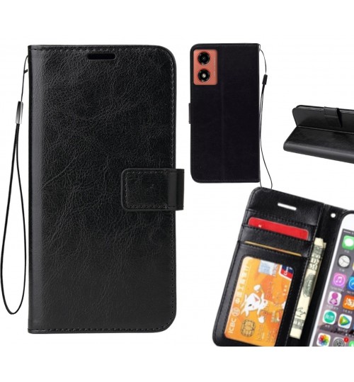 Moto G04 Case Fine Leather Wallet Case - Black