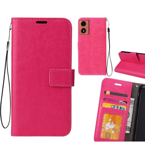 Moto G04 Case Fine Leather Wallet Case - Hot Pink