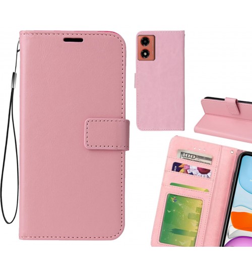 Moto G04 Case Fine Leather Wallet Case - Pink