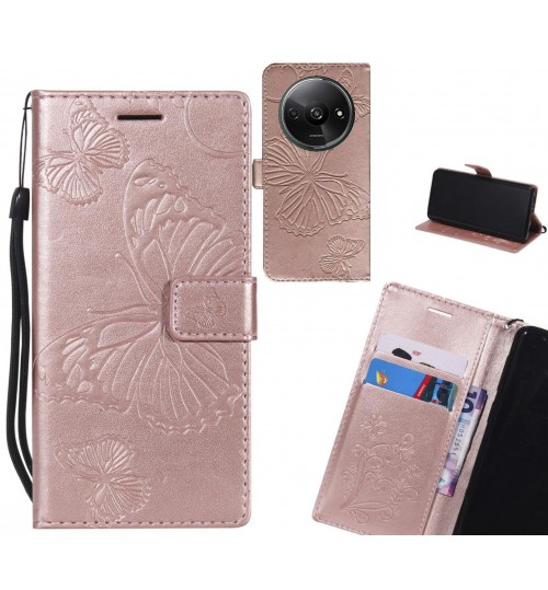Xiaomi Redmi A3 Case Embossed Butterfly Wallet Leather Case - Rose Gold