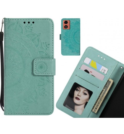 Moto G04 Case Mandala Embossed Leather Wallet Case - Green