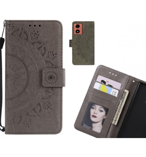 Moto G04 Case Mandala Embossed Leather Wallet Case - Grey