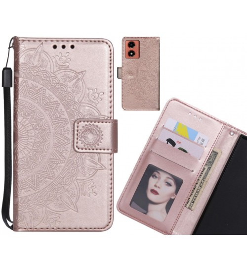 Moto G04 Case Mandala Embossed Leather Wallet Case - Rose Gold
