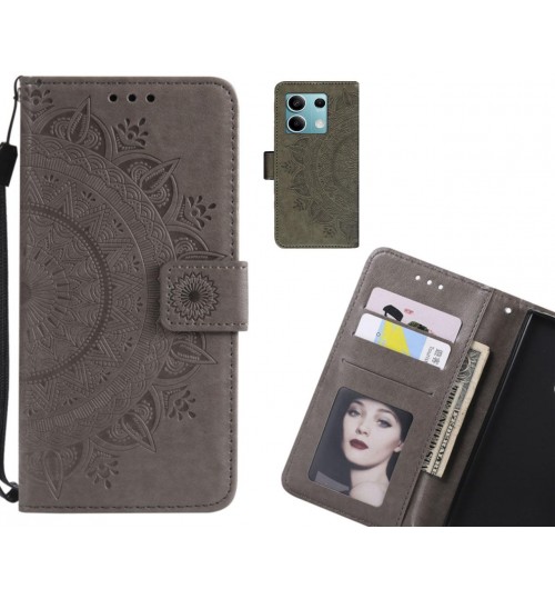 Xiaomi Redmi Note 13 Case Mandala Embossed Leather Wallet Case - Grey