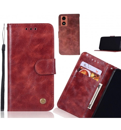 Moto G04 Case Vintage Fine Leather Wallet Case - Dark Red