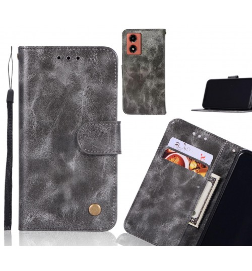 Moto G24 Case Vintage Fine Leather Wallet Case - Grey