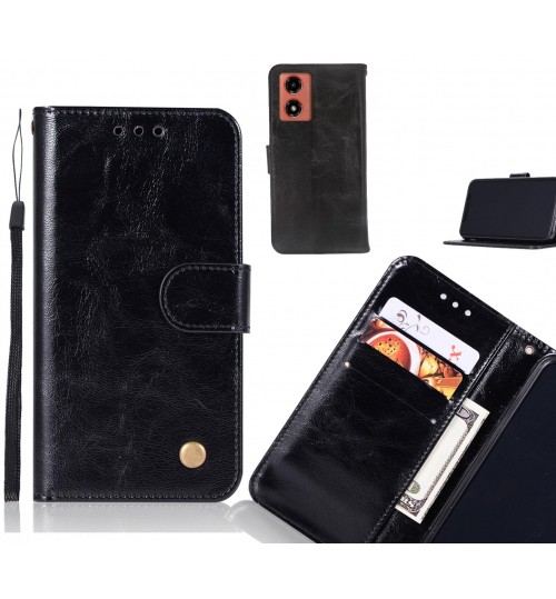Moto G24 Case Vintage Fine Leather Wallet Case - Black