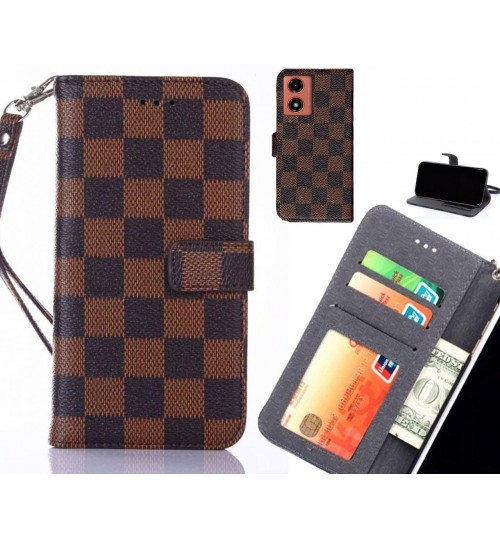 Moto G04 Case Grid Wallet Leather Case - Brown
