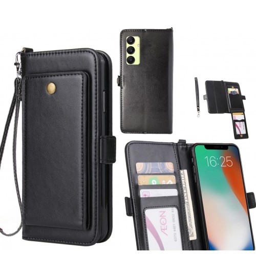 Samsung Galaxy A55 Case Retro Leather Wallet Case - Black