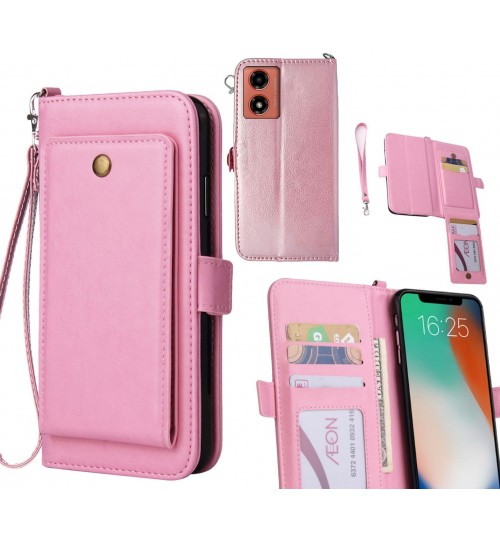 Moto G24 Case Retro Leather Wallet Case - Pink