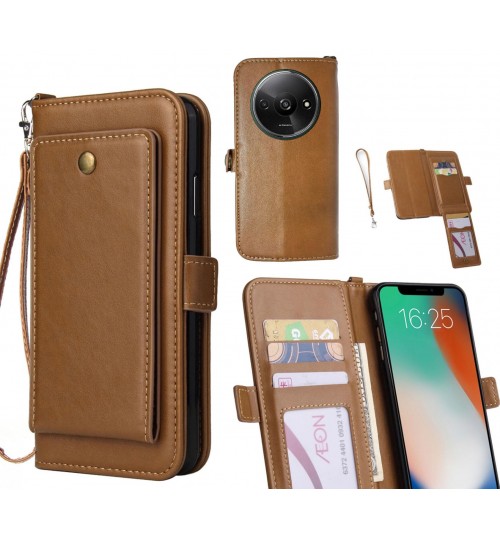 Xiaomi Redmi A3 Case Retro Leather Wallet Case - Brown